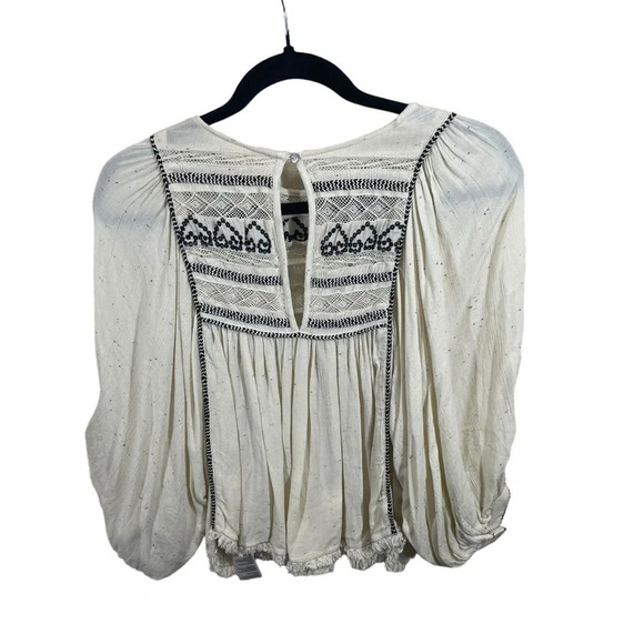 Free People Cyprus top bohemian embroidered pleated gauzy blouse XS hearts - Picture 3 of 13